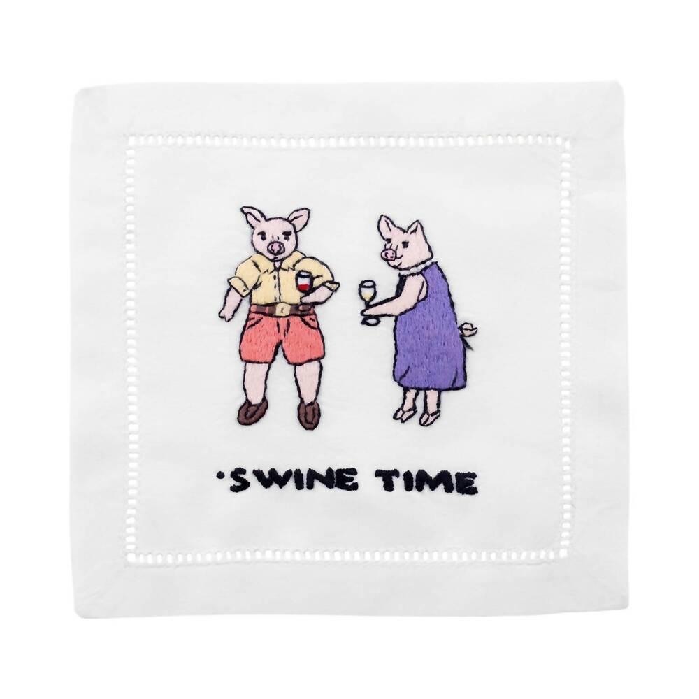 NEW AUGUST MORGAN swine time cocktail napkins in white